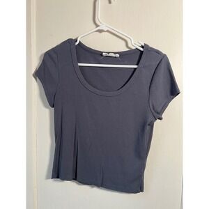 Sage + Stone Ribbed Scoop Neck Crop‎ Top Gray Size L